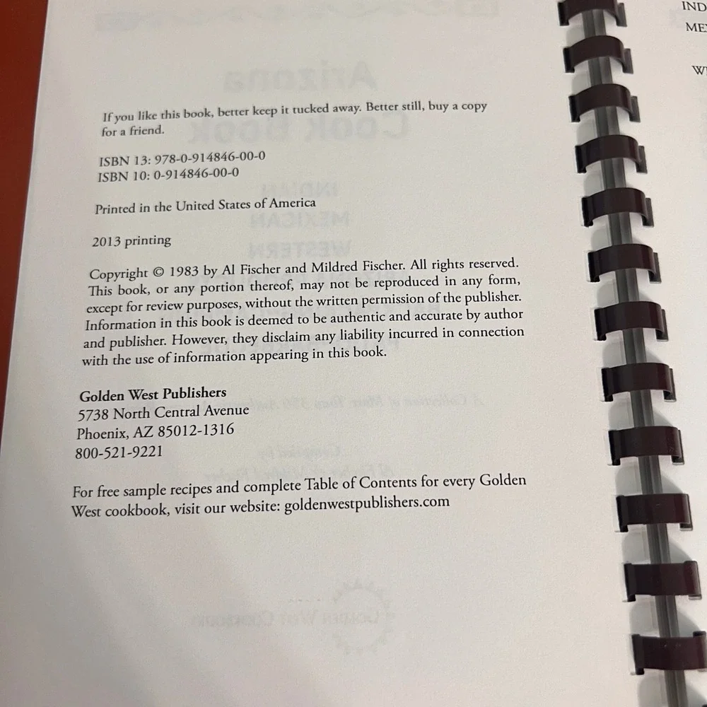 Arizona Cook Book 350+ Recipes Indian Mexican Western Golden West Fischer 2013
